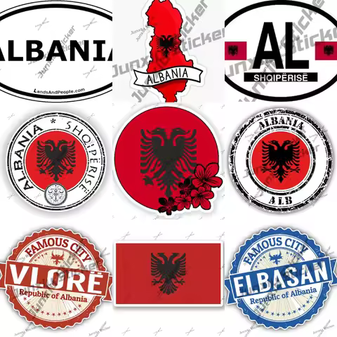 Seal Sticker of Albania Double-headed Eagle Shqipërisë Vlore Elbasan City Albania Map Silhouette Sta