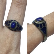 Natural Lapis Lazuli Silver Ring Size 9US Handmade Simple Vintage Unisex Jewelry Gemstone