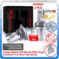 Lampu Mobil LED M3 H4 ZES Chips 2 Buah Headlamp Hi Low Beam