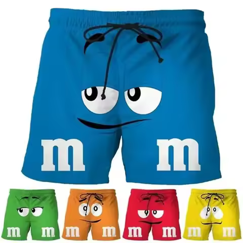 Food M&M's Chocolate Bean Beach Shorts Men Funny Kids 3D Printed Cartoon Cool Ice Swimsuit Board Sum