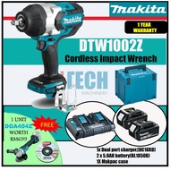 Makita DTW1002Z 18V Cordless Impact Wrench 1/2"+DGA404Z Grinder (2X 5AH Battery + DUAL PORT CHARGER