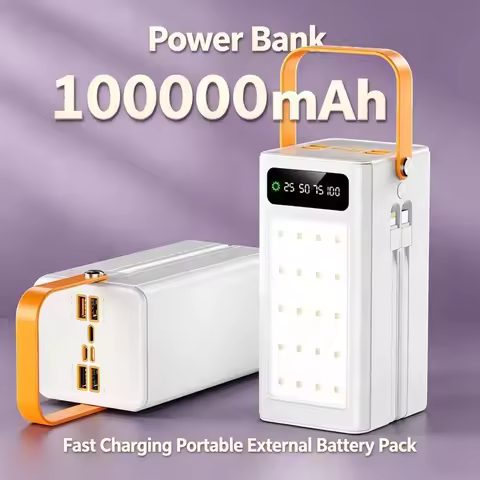 100000mAh Power Bank Fast Charging Built‑in Cables Portable External Station 50000mAh Large Capacity