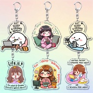 Cute Eat Sleep Kdrama Repeat acrylic keychain, Korean movie handbag hanging accessory as a birthday 