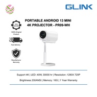 GLINK(PR09-WHITE)-PORTABLE ANDROID 13 MINI 4K PROJECTOR WITH REMOTE CONTROL SUP UP TO 140 INCH - PR0