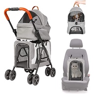 Double Pet Stroller for 2 Dogs Cats Folding Portable Carrier Cage Detachable 3 in 1 Pet Stroller