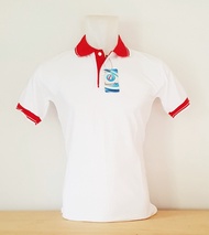 Lakost PE Shirt Cewek Cowok / Kaos Polo Kerah Lengan Pendek  / Warna Putih Krah Merah / Bahan PE Ber
