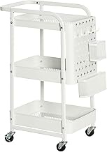 HOMCOM Office Metal Serving Trolley with Wheels 3 Tier with 2 Cutlery Compartments 4 Hooks Dimension