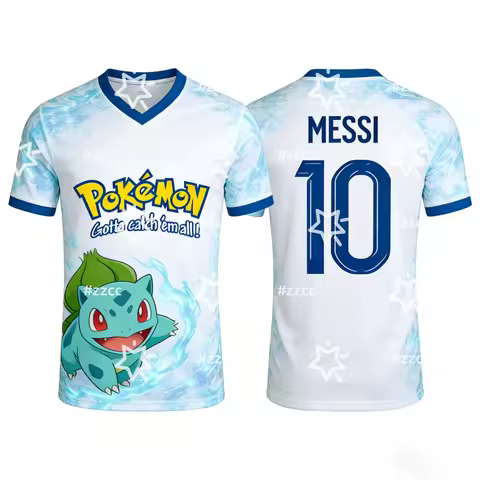Pokemon Mewtwo graphic T-shirt Messi football jersey Autumn Sports Dry Quickly Men's T-Shirt Kid's C