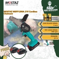 Mostaz 21V Cordless Chainsaw MSFF1200A | Cordless Mini Chainsaw Saw Wood Pruning Cutter Gergaji Elektrik Mesin Potong Po