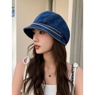 topi lelaki cap men Denim Bucket Hat Female Beret Face-looking Sunshade Big Head Circum