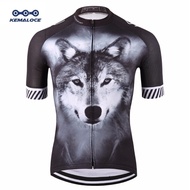 KEMALOCE Wolf Cycling Jersey Wear Black Bicycle Shirts Clothing Retro Bike Jersey For Men