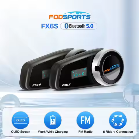 Fodsports FX6S Bluetooth 5.0 Intercom Motorcycle Helmet Headset Auriculares 6 Riders Intercomunicado