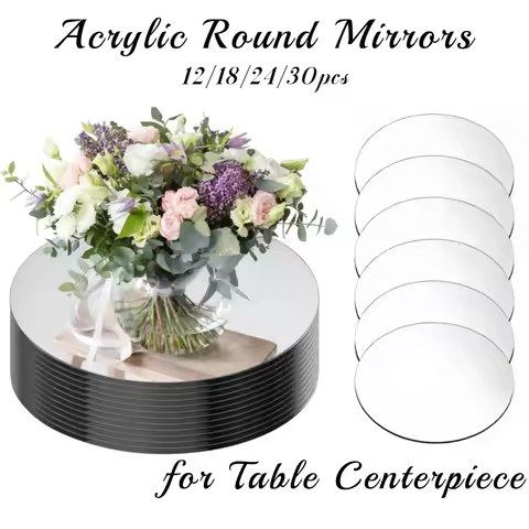 12-30PCS Acrylic Round Mirrors for Tables Centerpieces 9.8" Mirrors Candle Plates Mirror Tray for We