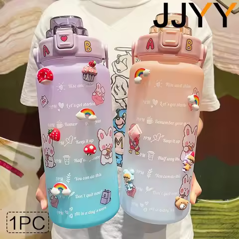 2000ML Large Capacity Water Bottle with Time Marker Plastic Motivational Water Bottle Drinking Bottl