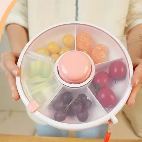 Circular Rotating Lunch Box Snack Container Moisture Proof Sealed Fruit Tray Spinner Candy Box Porta
