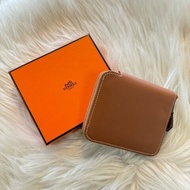 HERMES 棕色絲巾零錢包 全新