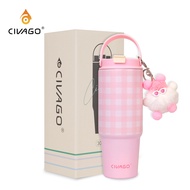 CIVAGO （30oz/900ml）แก้วเก็บความร้อนแบบมีหลอดสำหรับเด็กผู้หญิงแก้วมีความจุขนาดใหญ่ สเตนเลส แก้วน้ำเย็