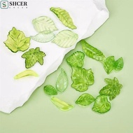 SHCER 30pcs Green Transparent Leaf Shape Beads, Leaf Shape Acrylic Beads Green Acrylic Leaf Beads, C