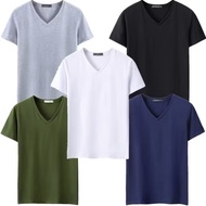 T-SHIRT V-NECK WHITE BLACK AND GREY 100% COTTON