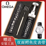 ((New Arrival) Omega Watch Strap Double-Sided Crocodile Leather Original Butterfly Pegasus Speedmaster Men Women Genuine Leather Watch Strap Butterfly Buckle