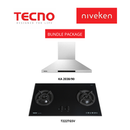 (HOOD + HOB) KA 2038 (90cm) Chimney Cooker hood + TECNO T222TGSV (90cm) 2-Burner Tempered Glass Cooker Hob