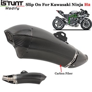Slip On For Kawasaki Ninja H2 Motorcycle Double Hole Exhaust Escape Systems Link Pipe Carbon Fiber Muffler