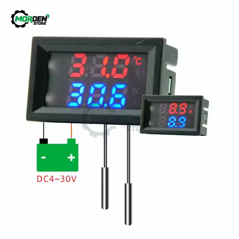 DC4-30V 5V 12V 0.28 Inch LED Display Dual NTC 10K 3950 Voltmeter Digital Temperature Sensor Thermome