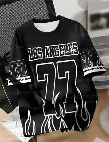 Los Angeles 77 Football Jersey Men's Summer Casual Breathable Round Neck Tee Flame Color 3D Print St