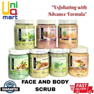 BIO GLOW FACE AND BODY SCRUB MACADA NUT OIL/ARGAN OIL AND SHEA BUTTER/APRICOT AND ROSEMARY/MINT AND 