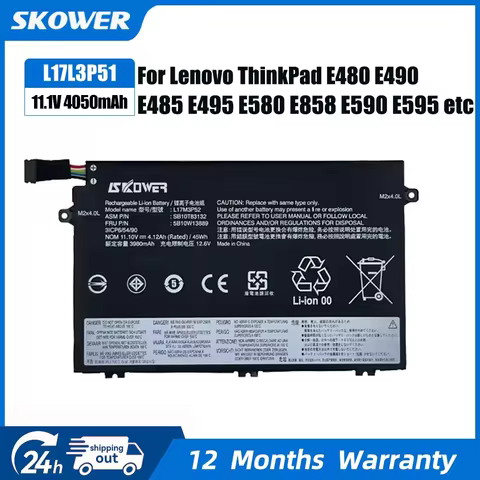 SKOWER 45Wh L17L3P51 Battery for Lenovo ThinkPad E480 E490 E485 E495 E580 E585 E590 E595 E14 E15 01A