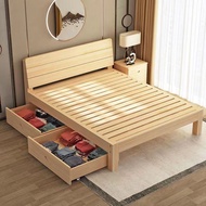 【SG Sellers】Storage Bed Frame with Storage Drawers Solid Wood Bed  Bedframe  Wooden Bed  Queen King Bed  Double Master Bedroom Bed   Single Wooden Bed