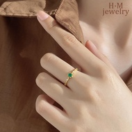 H.M S925 Silver  New Retro Grandmother Green Rhinestone Ring