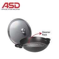 ASD 36cm Induction Hard Anodized Steamer Wok Pan with Stainless Steel Cover / Induction Chef Wok / M