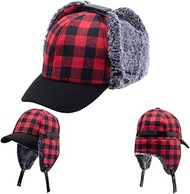Winter Buffalo Plaid Trapper Hunting hat Sherpa Ear Flaps Elmer fudd Hunter Cap, Long Red, Large