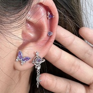 UNGU 1pc Earrings Piercing Earrings Saturn Purple Lobe Stainless Steel Butterfly For Helix Upper Lob