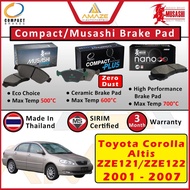 Compact/Musashi (Winner/ Plus(Ceramic)/ Nano Infinity) Brake Pad for Toyota Corolla Altis ZZE121/ZZE122 (2001-2007)[Amaz