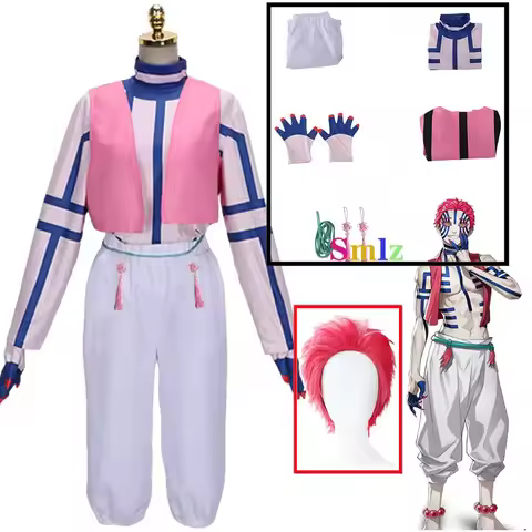 Anime Costume Akaza Cosplay Men Top Pants Waistcoat Stripe Wig Suit Halloween Costume for MEN