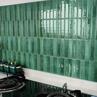 3D Green Tile Pattern Imitation Tile Stickers Kitchen And Bathroom Backsplash Tile Wall Stickers, Waterproof Wallpaper, Peel And Stick Removable Tiles