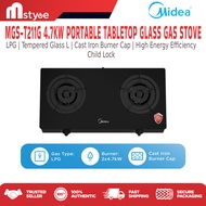 Midea MGS-T211G 4.7kW Portable Tabletop Glass Gas Stove | Cast iron burner cap  | High Energy Effi ciency (20% less gas consumption) -  1 year warranty