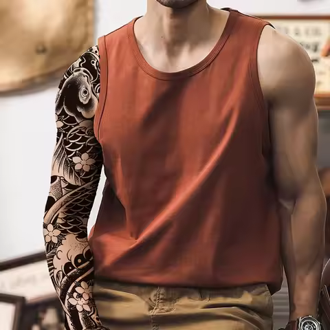 1 Sheet Large Half Arm Koi Wave Herbal Tattoo Patch, Flower Arm Tattoo, Waterproof and Durable Tempo