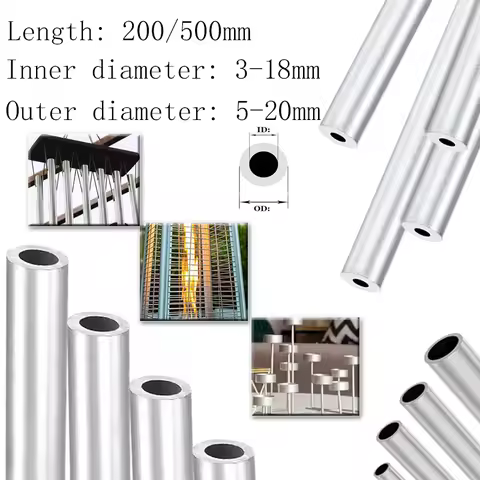 6063 Aluminum Pipe 5-20mm OD, 18-3mm ID, 0.5-3mm Thickness, 200mm/500mm Length, Straight Round Tube 