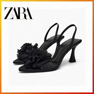 ZARA Winter New Women's Shoes Black Flower Decorative Mesh Sandals 2319084 750
