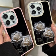 Exquisite Crystal Rose Phone Case Compatible for IPhone 11 12 13 Pro 14 15 7 8 Plus SE 2020 XR X XS Max TPU Soft Casing Metal Lens Protector Large Hole Frame