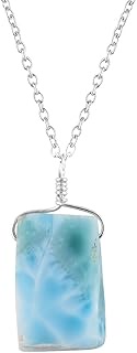 Pendant Necklace for Women Raw Larimar Gemstone Dainty Pendant Trendy Crystal Stone Handmade Healing