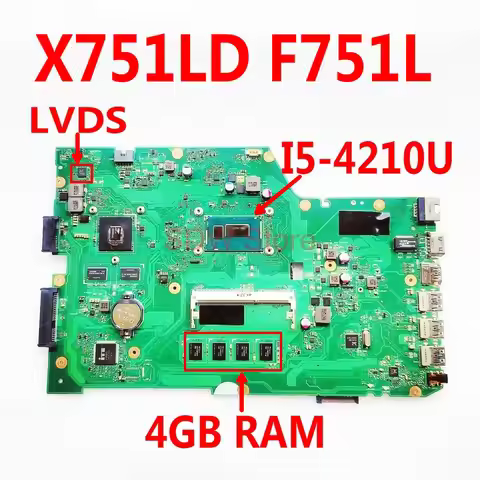 X751LD For ASUS X751LA K751LD F751LDV X751LDV X751LJ F751L laptop Motherboard with I5 4GB RAM