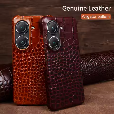 Handmade Genuine Leather Case for Asus Zenfone 10 9 8 Real Cowhide Crocodile Pattern Phone Cover Hou