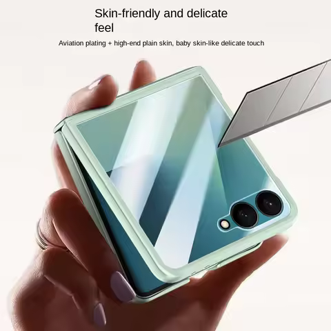 With Spring Hinged Plain Leather Screen Tempered Glass Protector Case For Samsung Galaxy Z Flip7 fli