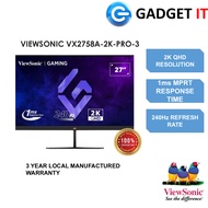 VIEWSONIC VX2758A-2K-PRO-3 2K QHD @240Hz IPS PANEL GAMING MONITOR (1MS,HDMI 2.1,AMD FREESYNC