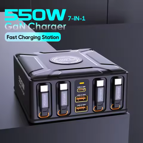 550W 7-in-1 Charging Station with 100W Retractable USB C Cable GaN Fast Charger for MacBook Pro iPho