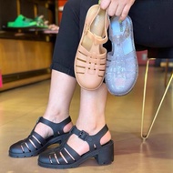 MELISSA รองเท้าแตะรองเท้าส้นสูงส้นหนาโรมัน Retro Baotou รองเท้าผู้หญิงบราซิลใหม่ Hollow Jelly รองเท้า